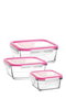 Hermia Juego de Cajas de Almacenamiento de Vidrio, 3 Piezas, Rosa